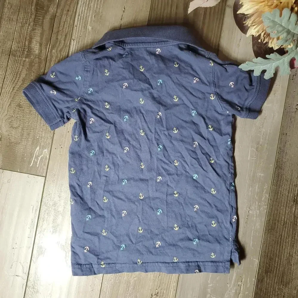 Carter's Toddler Boy Blue Anchor Polo Shirt Size 2T 100% Cotton EUC